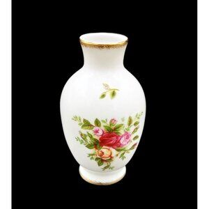Royal Albert Old Country Roses Miniature Bud Vase Gold Trim Vintage 4.5" 1960s